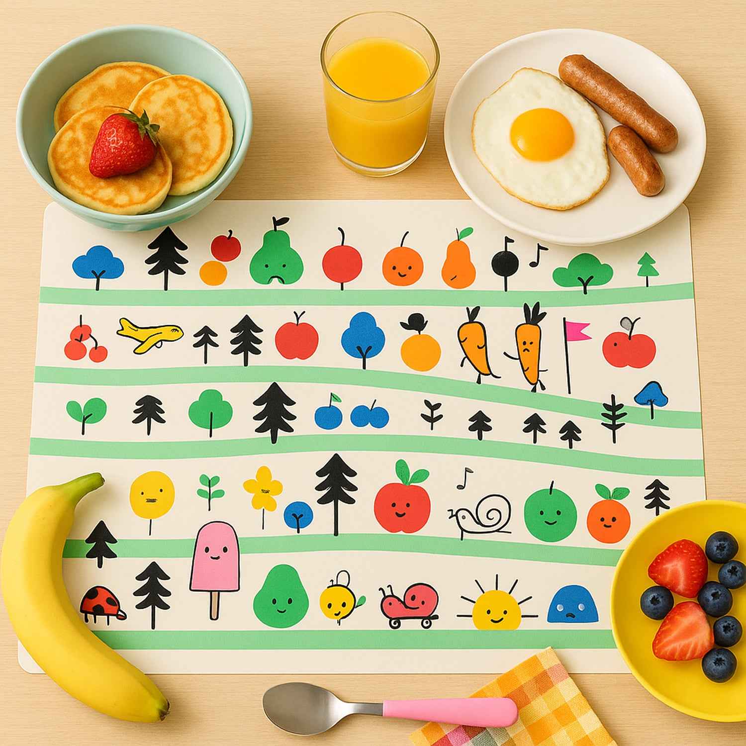 Colorful Cartoon Printed Dining Table Placemats For Kids (4 Pc 40x30 Cm)