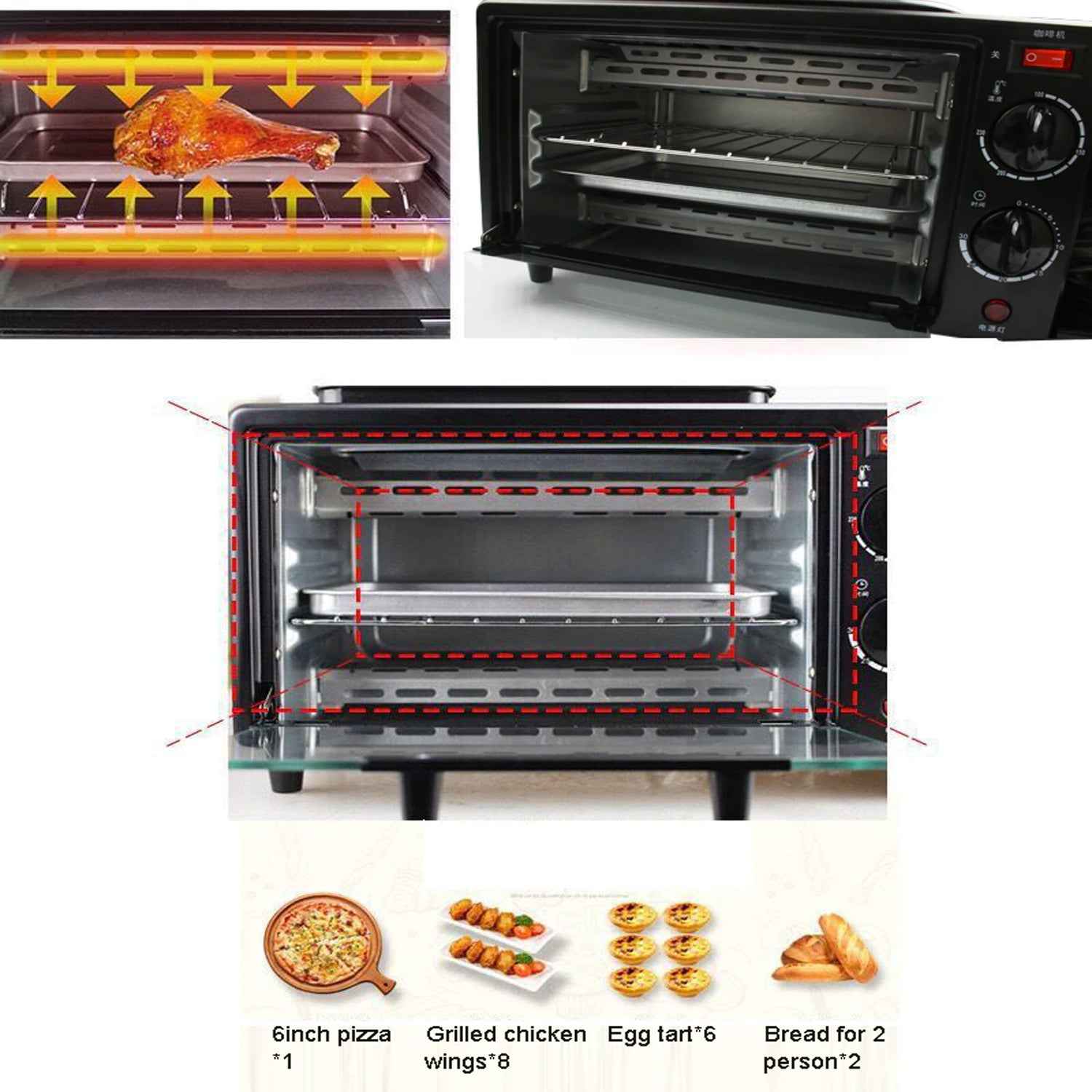 2788 3 In 1 Breakfast Maker Portable Toaster Oven Grill Pan Coffee Maker Full Breakfast Ready At One Go