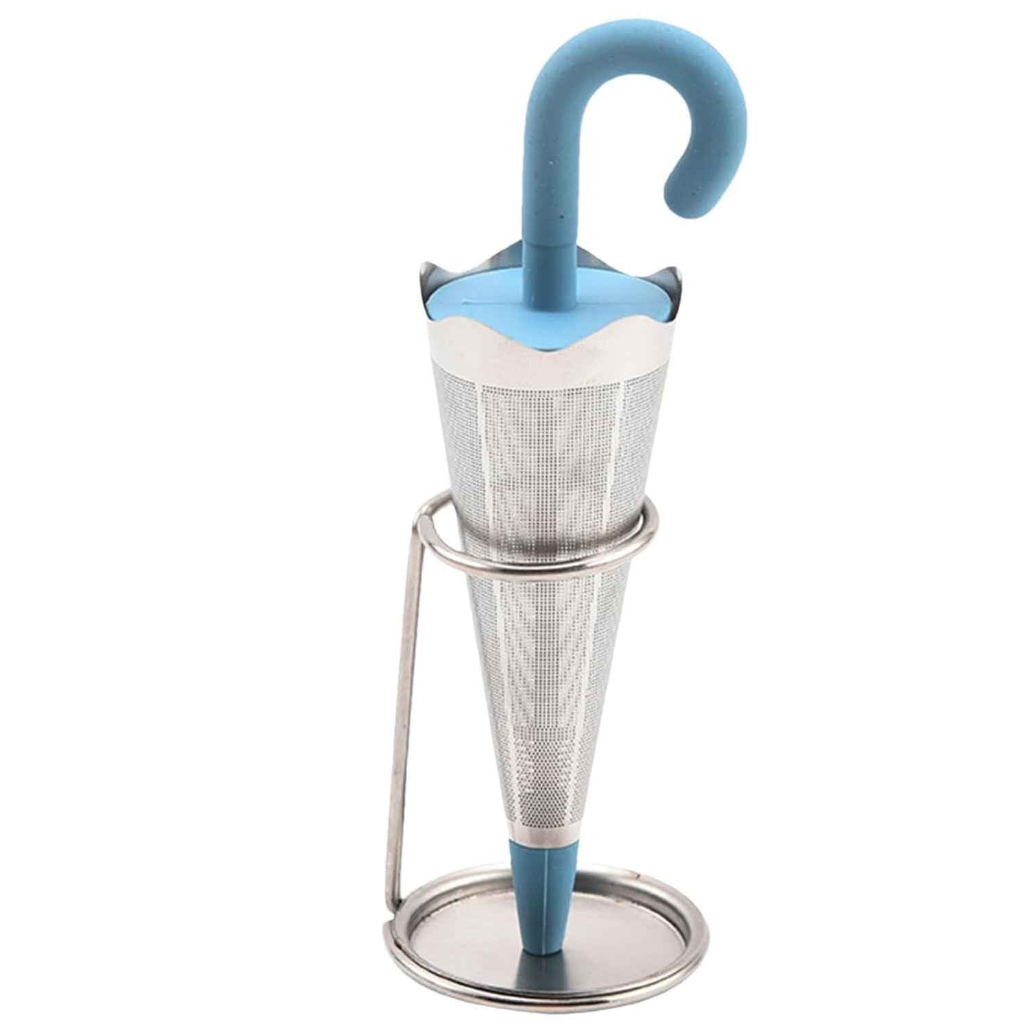 Reusable Cute Umbrella Tea Strainer With Tray Stand (1 Pc)