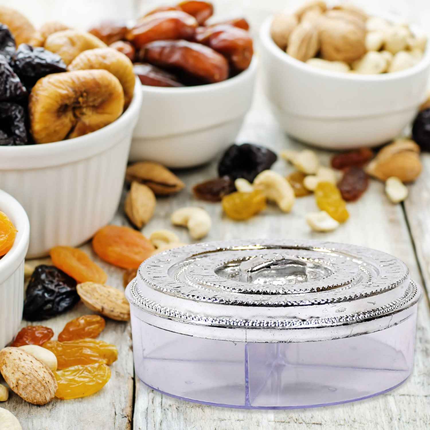 5268 Round Smiley Multi Purpose 4 Compartment Box For Home Kitchen Use