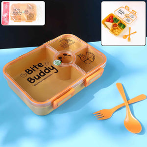 Bite Buddy 4-compartment Leak-resistant Plastic Lunch Box With Spoon Fork