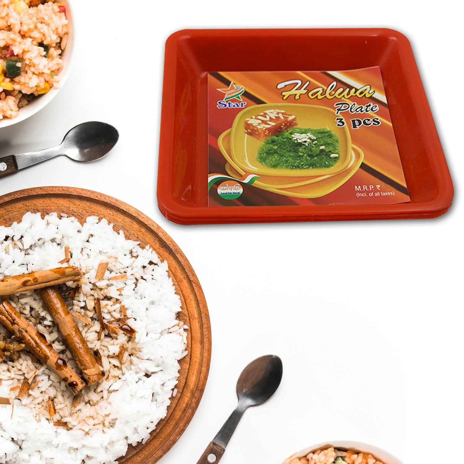 5563 Square Plastic Halwa Dinner Plate Snacks Breakfast Restaurant Serving Trays Home School Coffee Hotel Kitchen Office (3 Pcs Set)