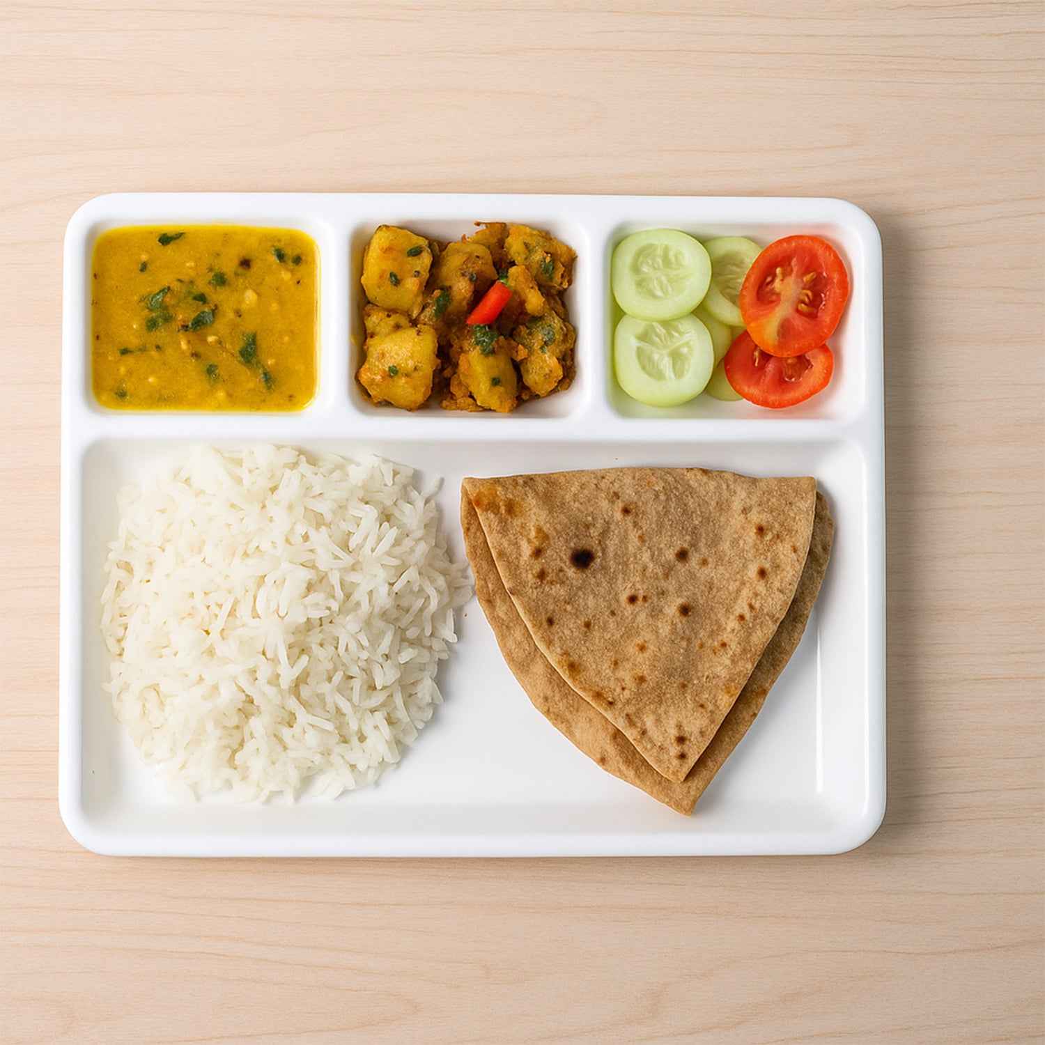 Plastic 4-compartment Rectangular Meal Serving Tray Plate (1 Pc White)