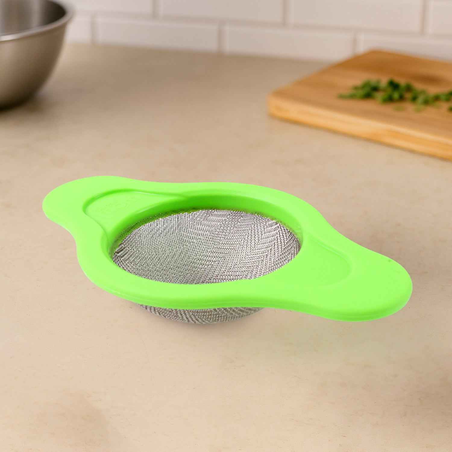 Stainless Steel Mesh Strainer With Dual Handle Plastic Frame (1 Pc)