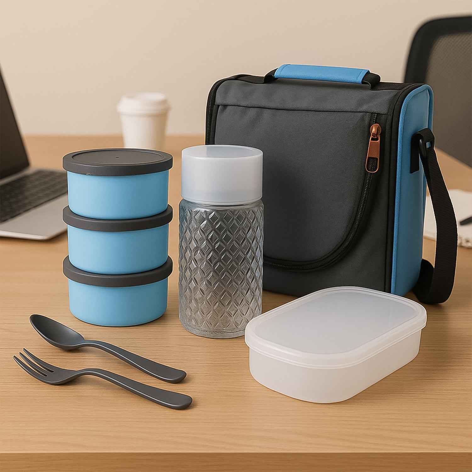 5106 All In One Lunch Box With Fabric Bag For Office School Use