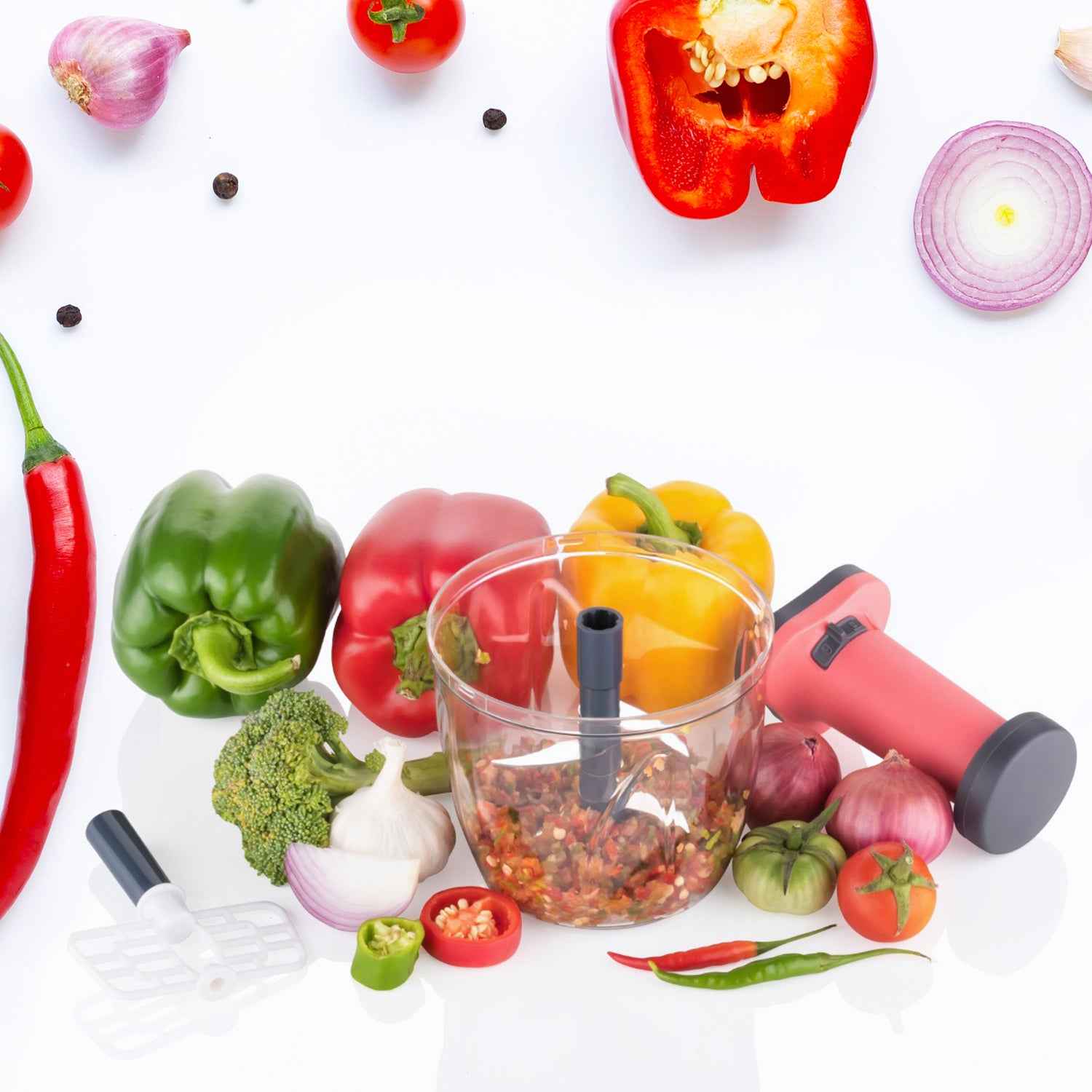 5368 1100 Ml 2 In 1 Push Up Chopper With Blender Affixed With 6 Sharp Blade Vegetable And Fruit Cutter With Easy Push And Chop Button