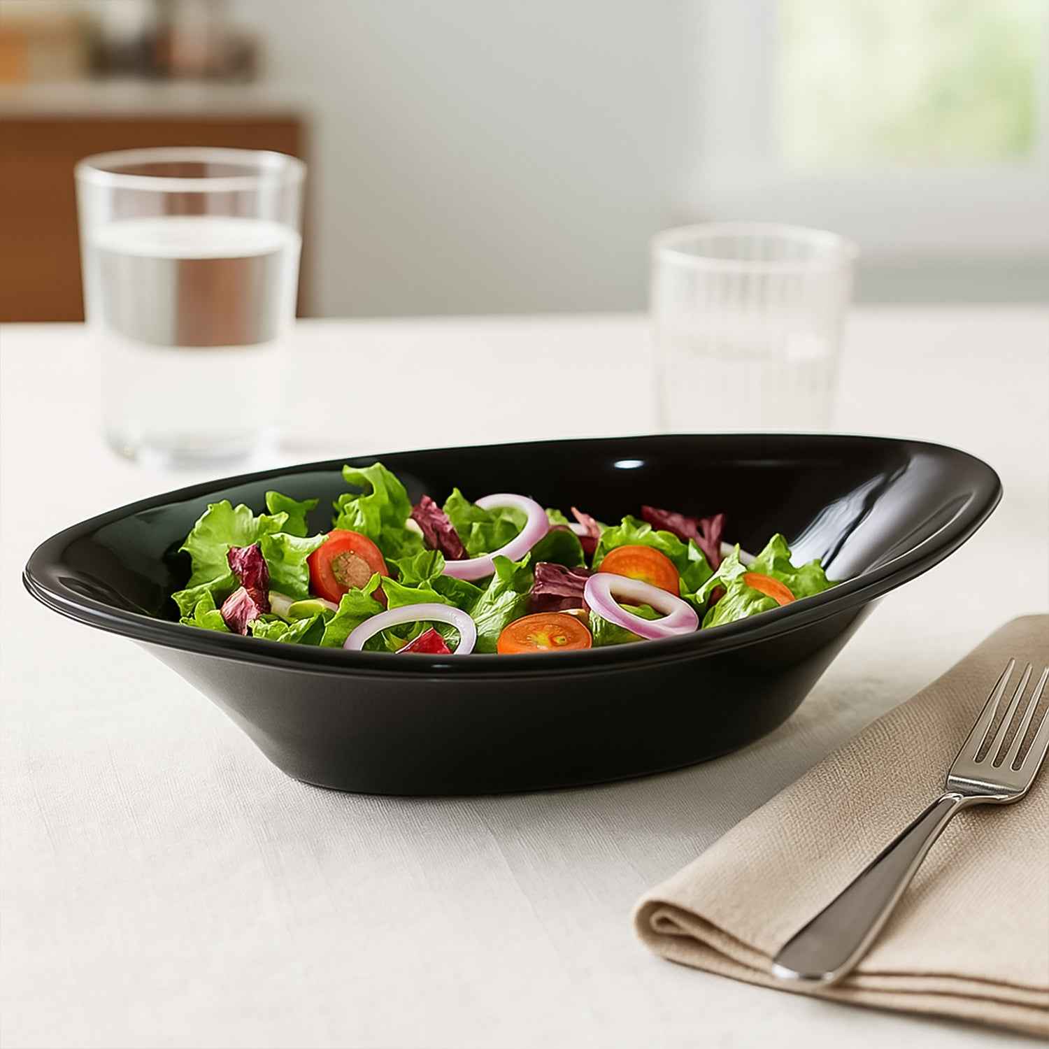 Plastic Marin Serving Bowl Elegant Oval Deep Bowl (1 Pc Balck)