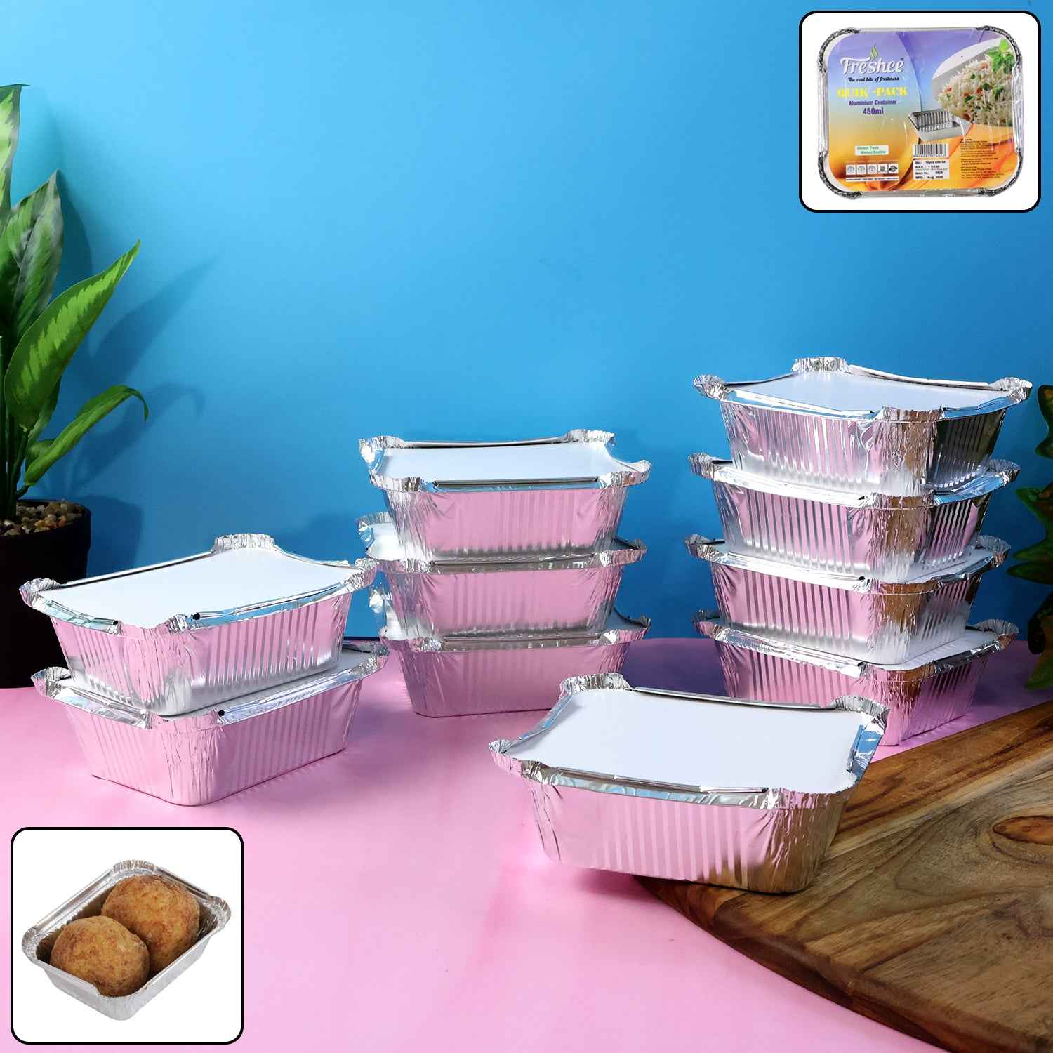 Freshee Aluminium Food Container With Lid 450 Ml 10 Pc