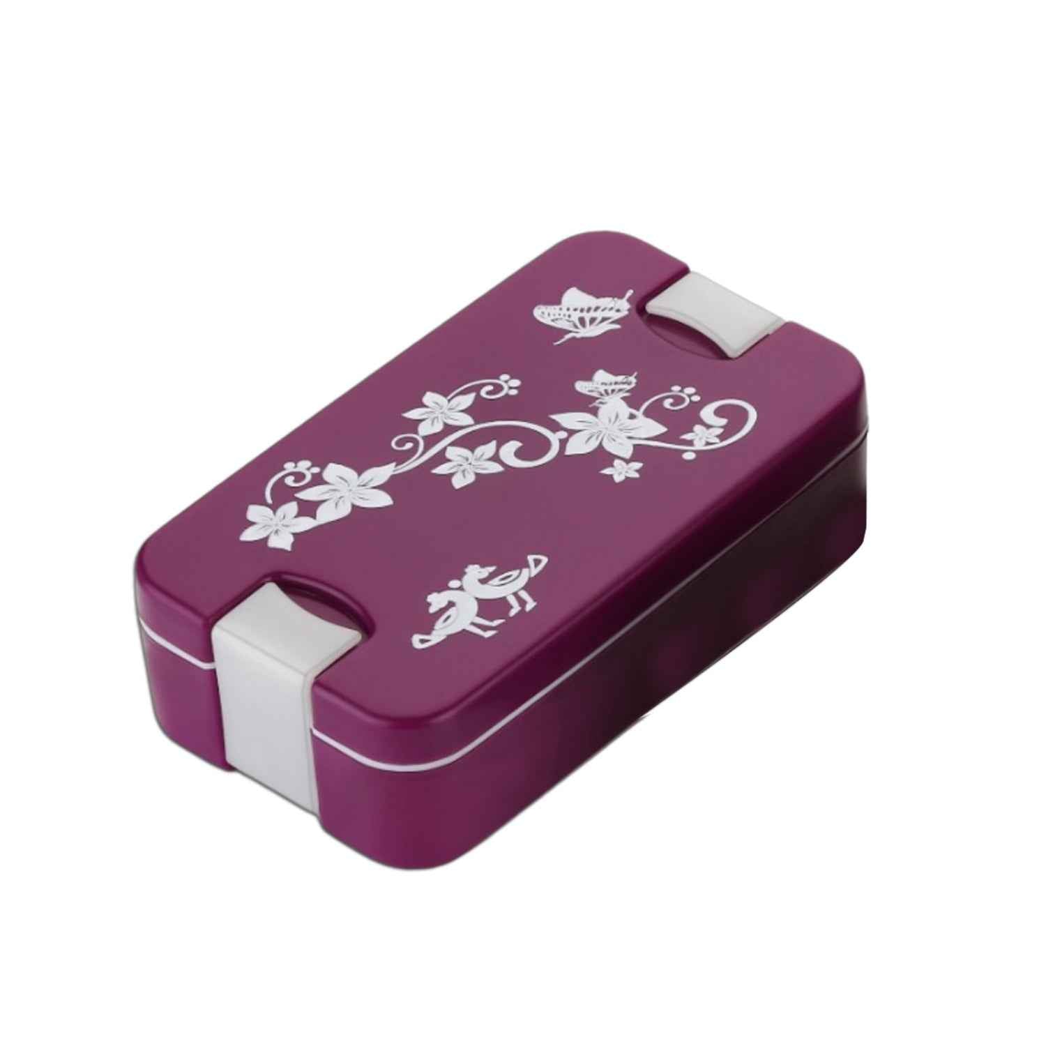 5332 Airtight Lunch Box 2 Compartment Lunch Box Leak Proof Food Grade Material Lunch Box Modern Appearance Compact Lunch Box With Spoon