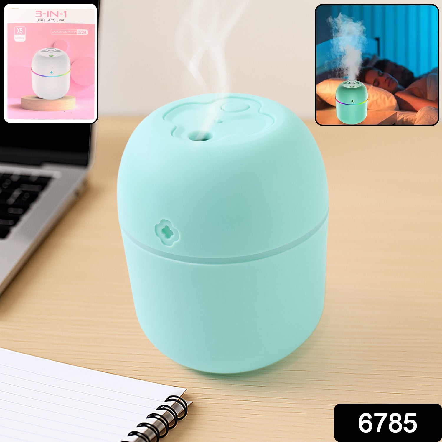 Portable Mini USB Humidifier with Light, Cool Mist & Essential Oil Diffuser (250ML) Variety Bazaar