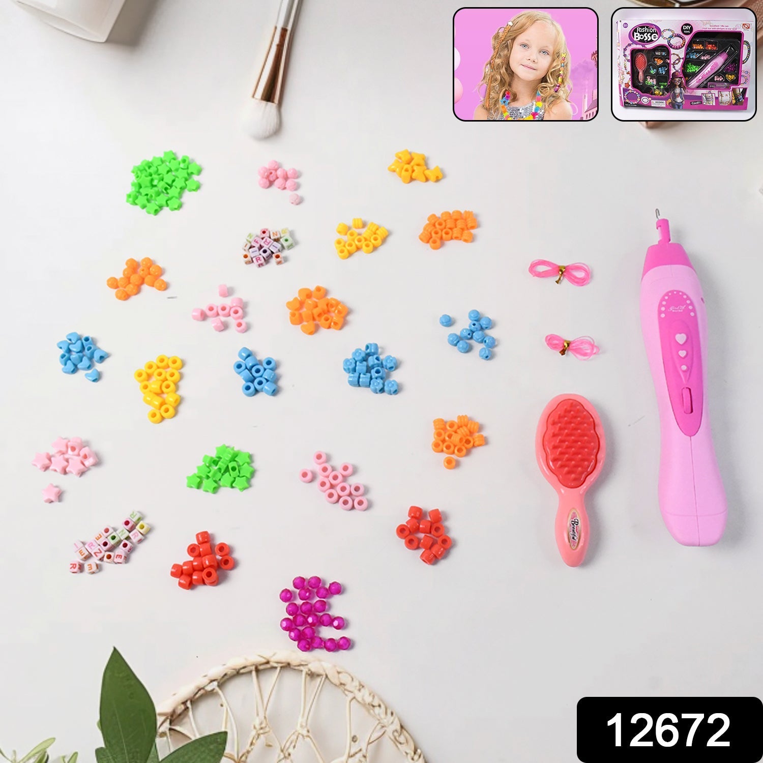 Hair Styling Clasp Clips Twisting Stringing Beads Kit for Girls, Portable Hair Braider Machine,Hairstyle Braid Kit DIY Hair Styling Tool with Comb, Rubber, Button Beads and Beads (85 Pcs Set), Hair accessories Variety Bazaar