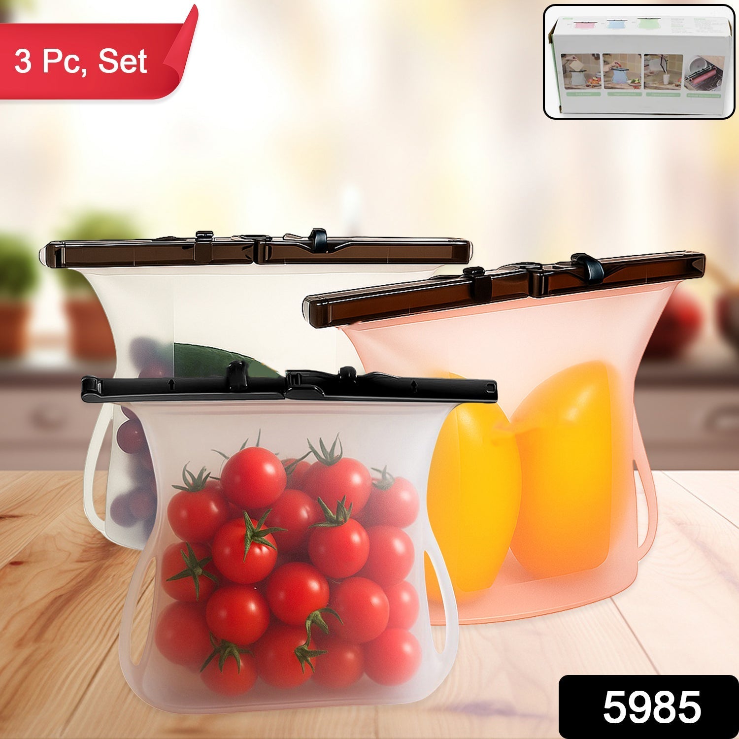 Eco-Friendly Food Storage: Reusable Silicone Bags (3-Pack) - Leakproof & Safe Variety Bazaar