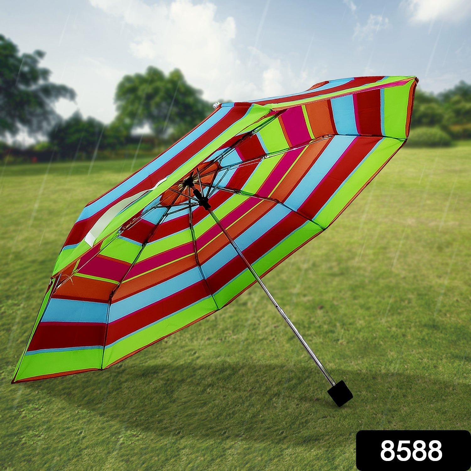 3-Fold Sun & Rain Protective Solid Foldable Umbrella, (1 Pc / Mix Design) Variety Bazaar