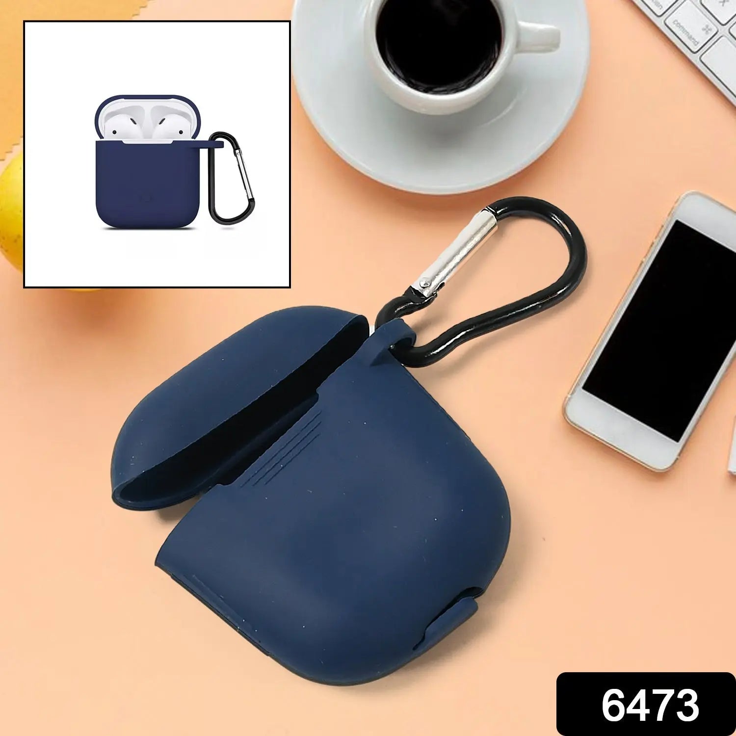 6473 Silicone Shockproof Protection Wireless Headphones Carrying Box Cover with Metal Keychain - varietybazaar.co.in