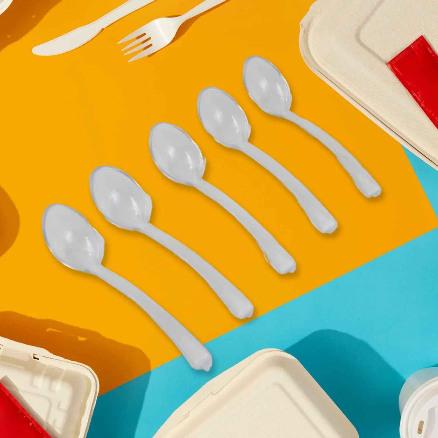 Rotating Spice Jars Vertical Rotatable Seasoning Box 5 Section Tier With 5 Spoon (1 Set)