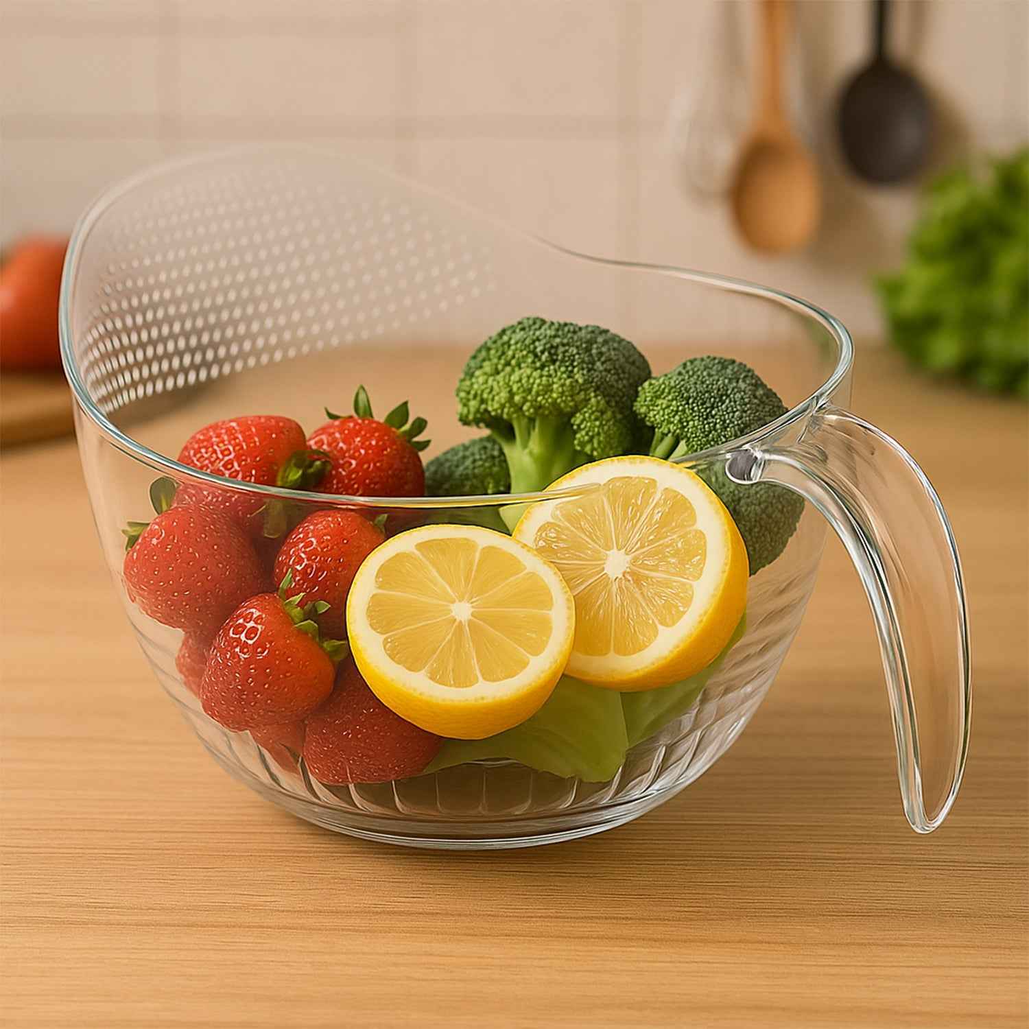Supermom Multipurpose Transparent Plastic Bowl Basket With Handle (1 Pc)