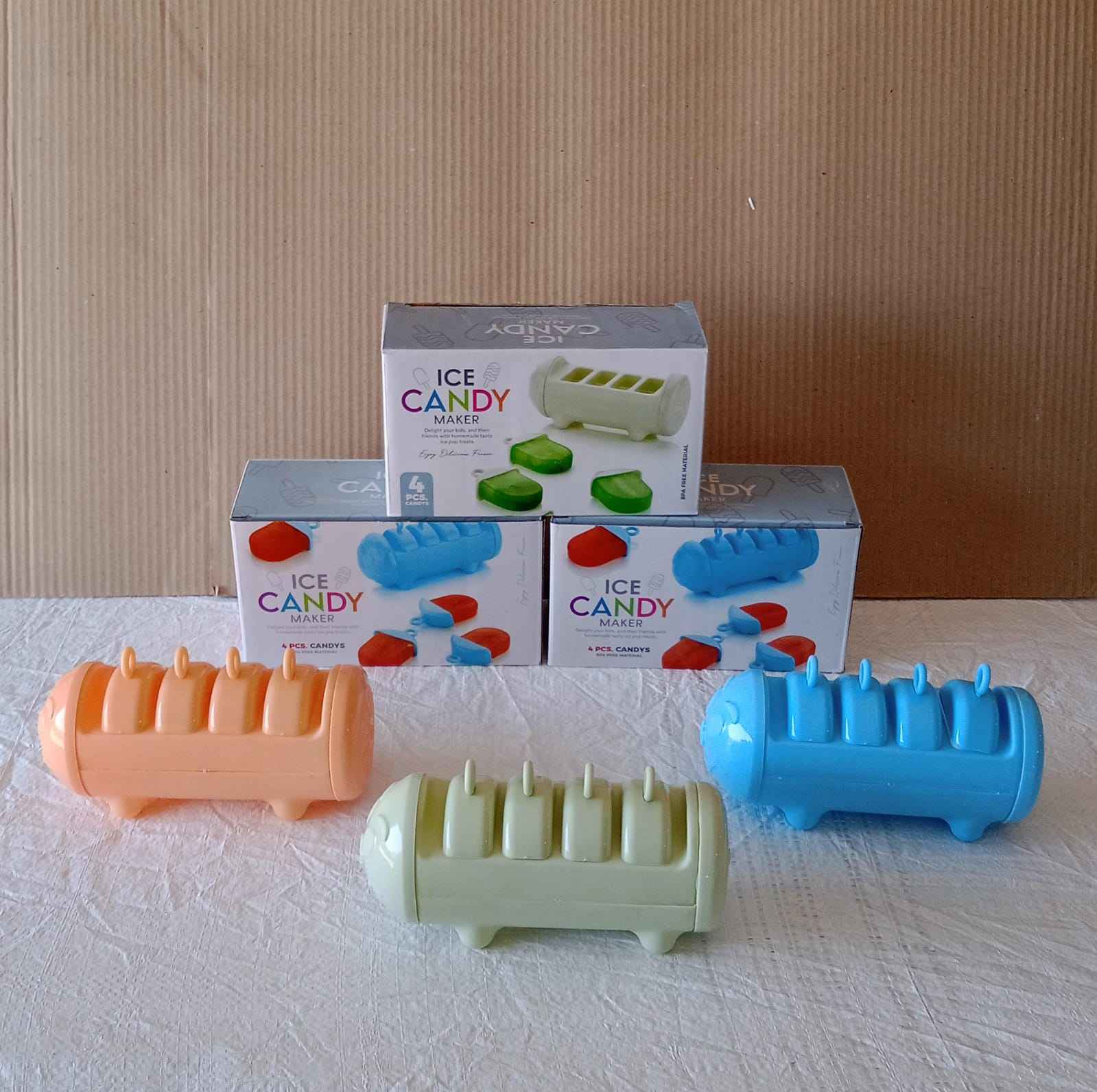 5596 Cartoon Shape Mold Ice Candy Popsicle Mold Ice Plastic Ice Candy Maker Kulfi Maker Molds Set With 4 Cups (1 Pc Multicolor)