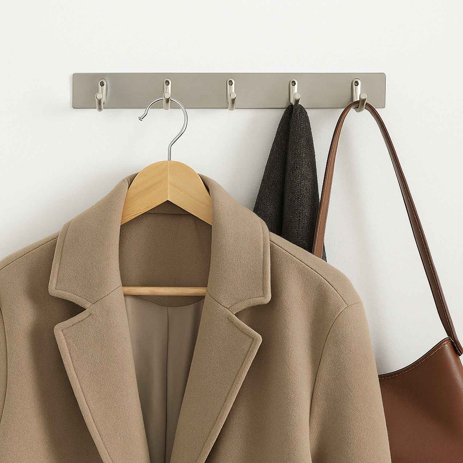 Stainless Steel Wall Mounted Coat 5 Hook Rack (26x3 1 Pc)