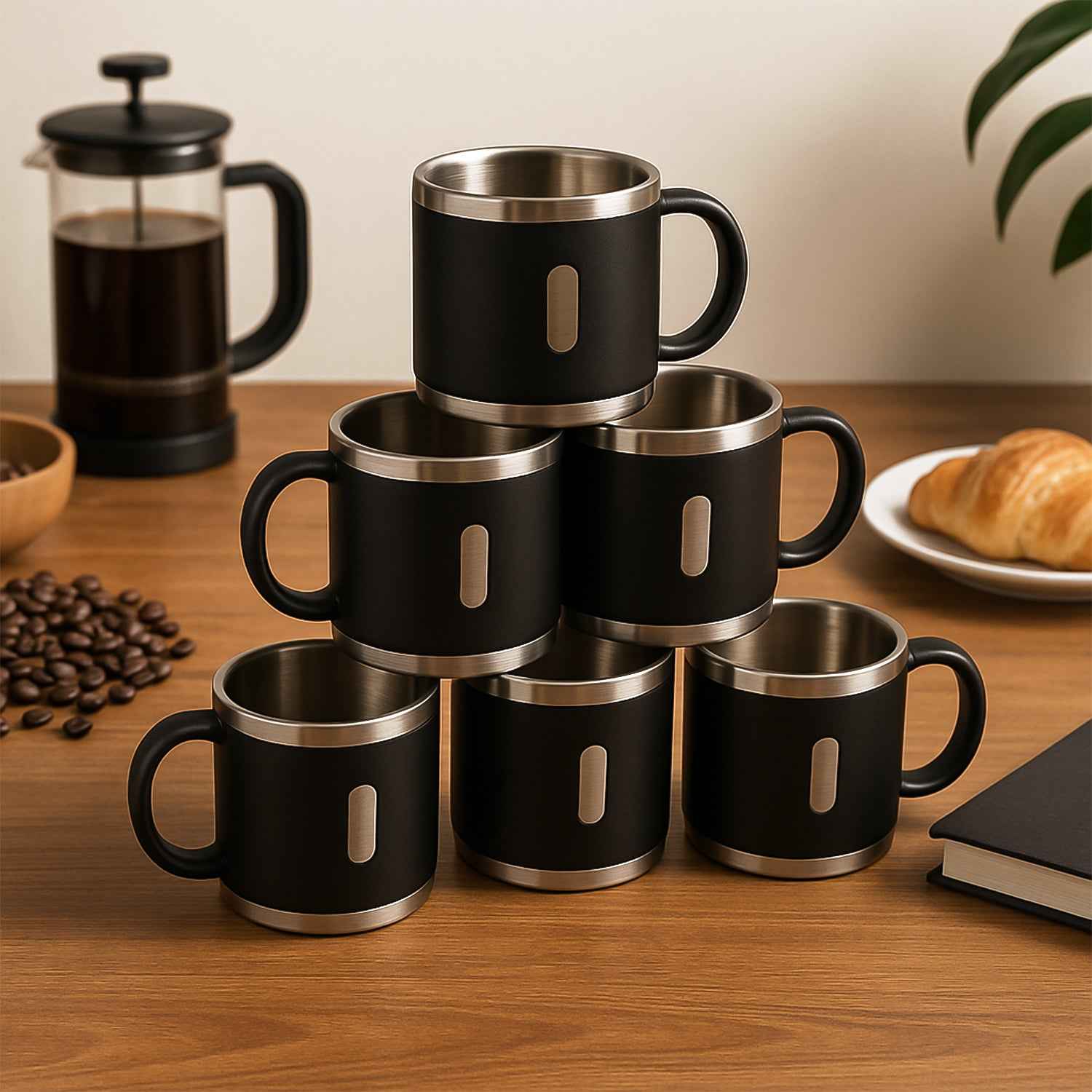 Apex Premium Stainless Steel Double Wall Coffee Mug Gift Set (6 Pc 150 Ml)