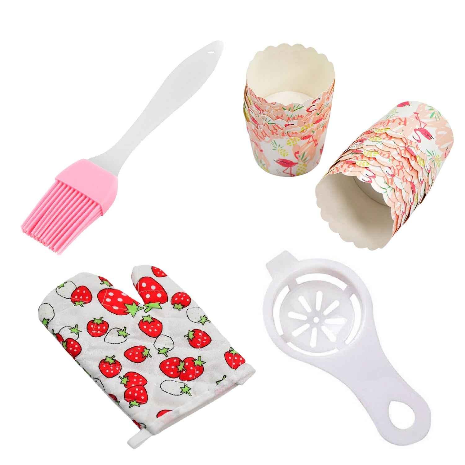 2943 4pc Kitchen Tools 1pc Spatula Brush 1pc Oven Glove 1pc Egg Yolk Separator And Paper Cup Set Of 25pcs