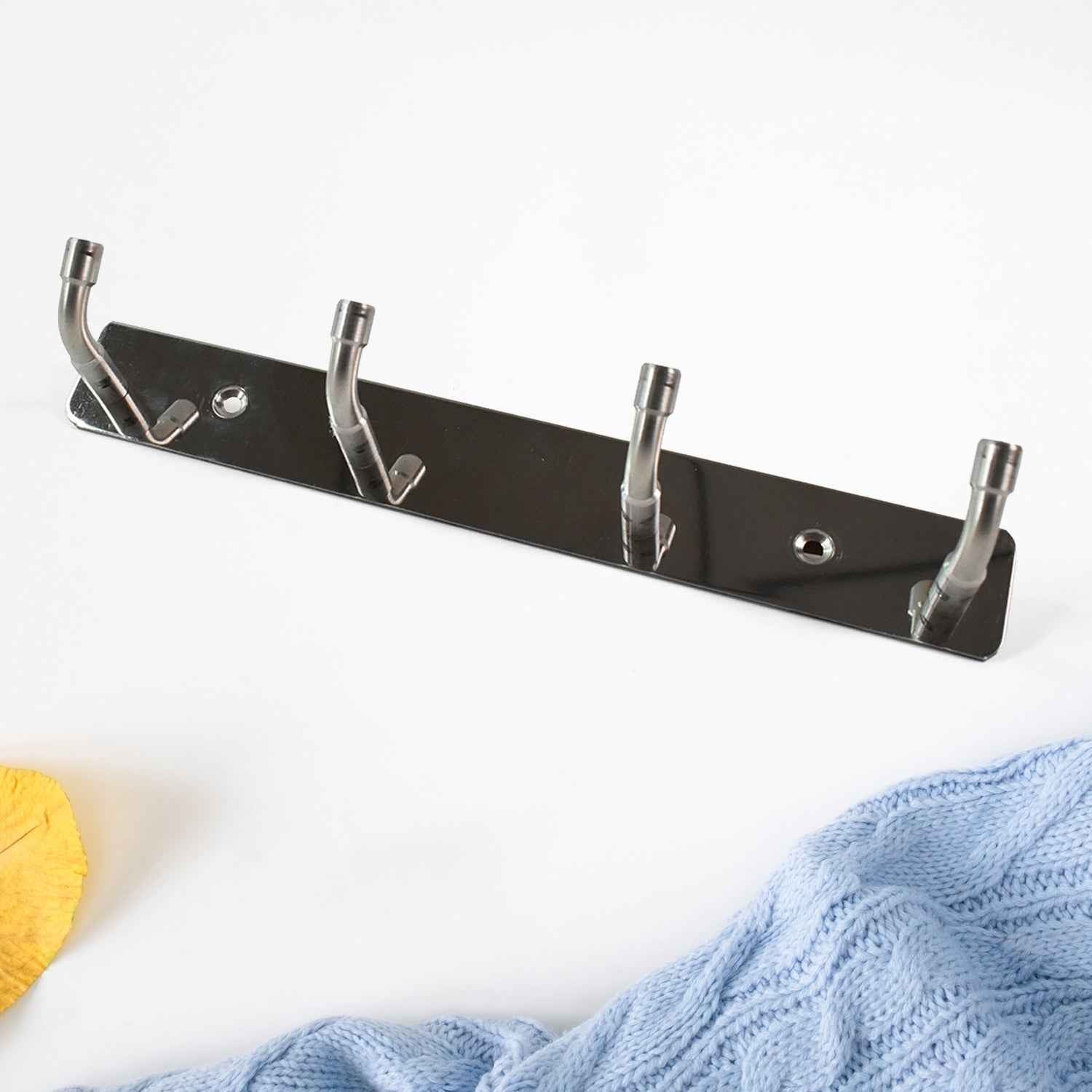 Stainless Steel Wall Mounted Coat 4 Hook Rack (20x3 1 Pc)