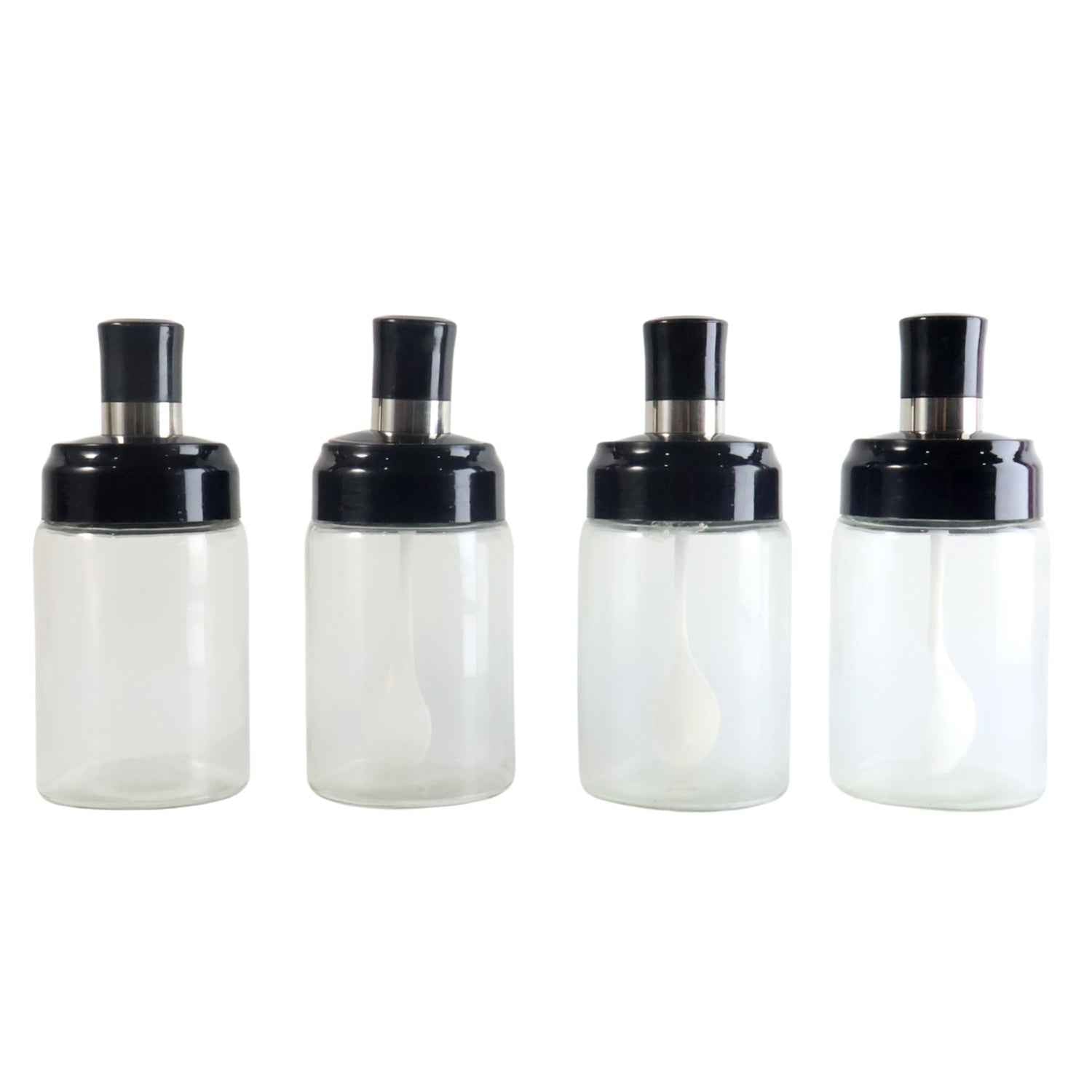 Transparent Spice Jar Set With Spoon Airtight Lid (4 Pc)
