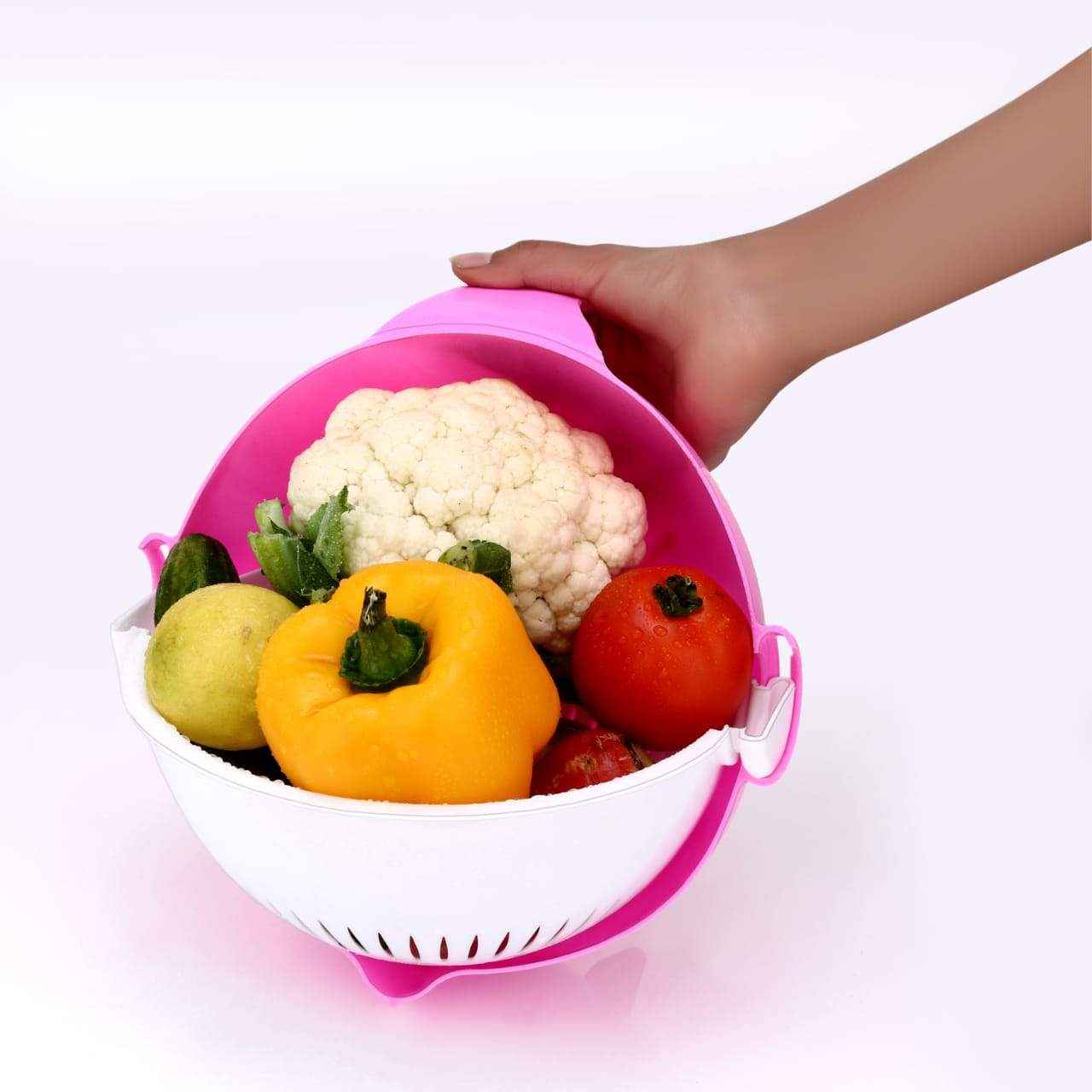 2214 Multifunctional Vegetable Fruits Cutter Shredder With Rotating Drain Basket