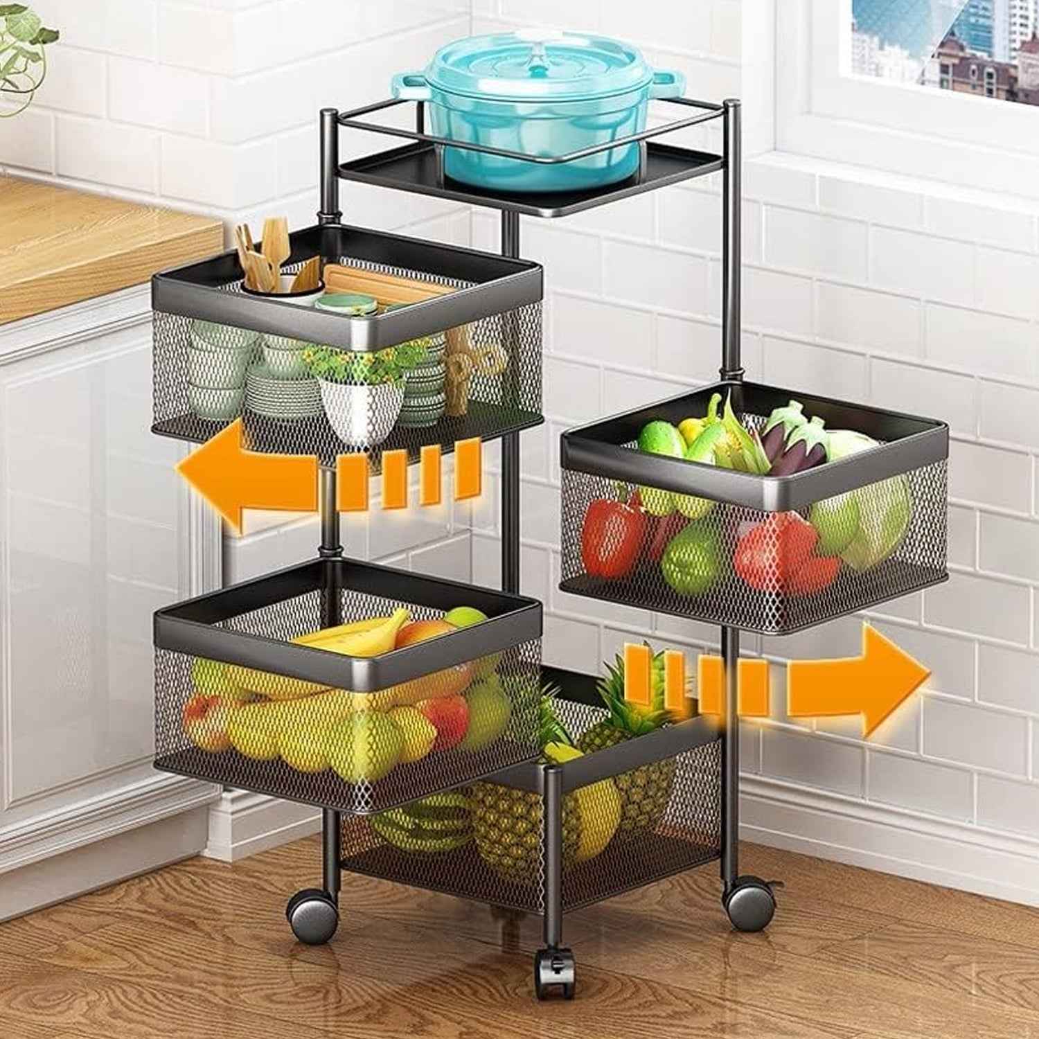 Metal High Qaulity Kitchen Trolley Kitchen Organizer Items And Kitchen Accessories Items For Kitchen Rack Square Design For Fruits Vegetable Onion Storage Kitchen Trolley With Wheels (4 Layer 3 Layer)