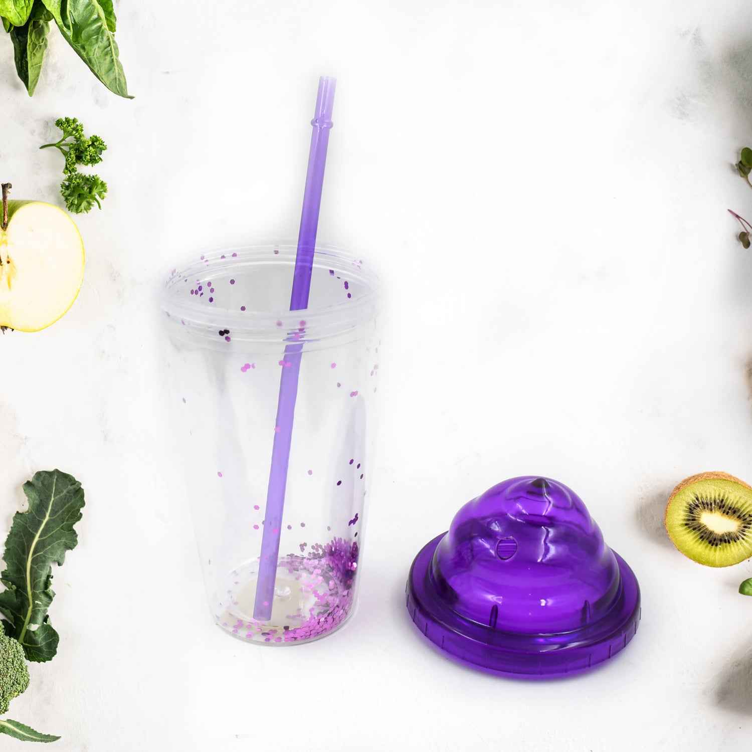 13131 High Quality Plasticcreative Cold Drink Cup Tumble Reusable Tea Coffee Tumbler With Lid And Straw Double Wall Plastic Drinking Sport Bottletravel Tumbler (1 Pc Mix Color)