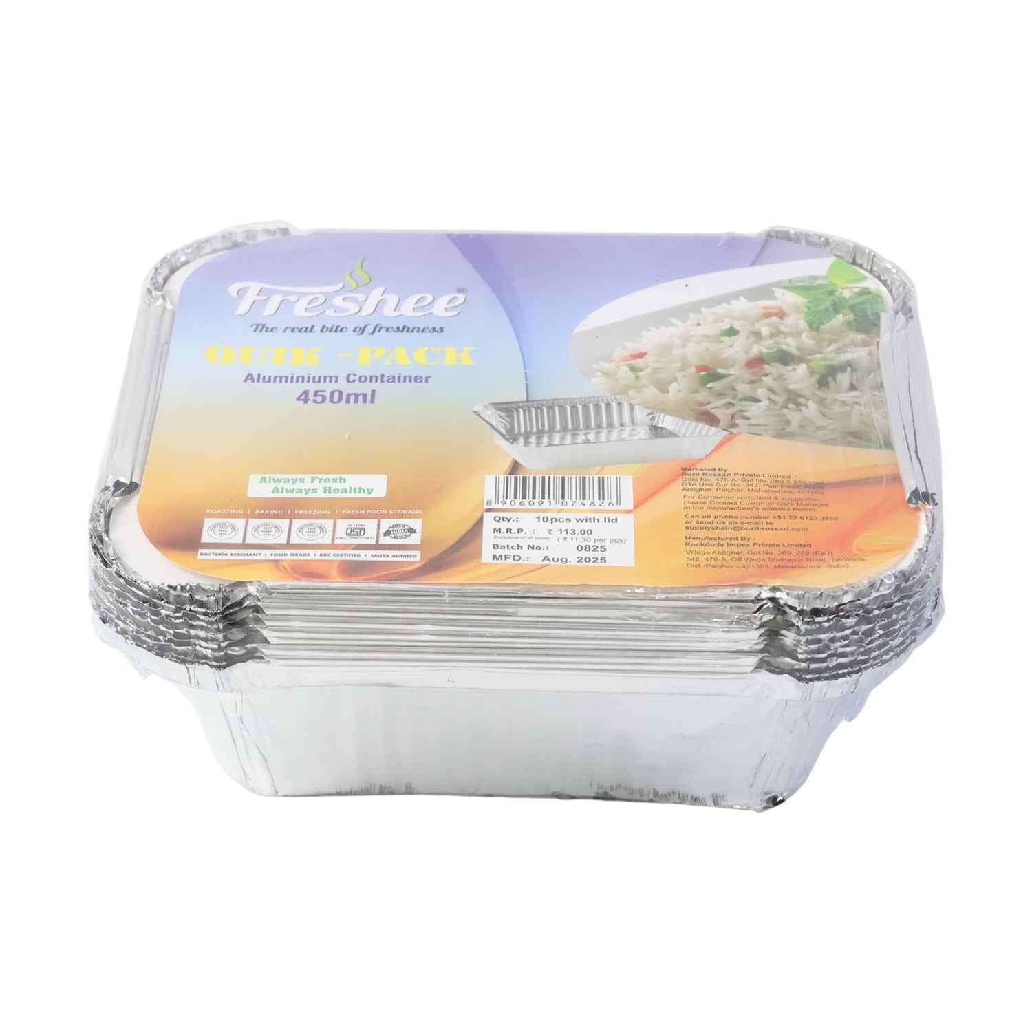 Freshee Aluminium Food Container With Lid 450 Ml 10 Pc