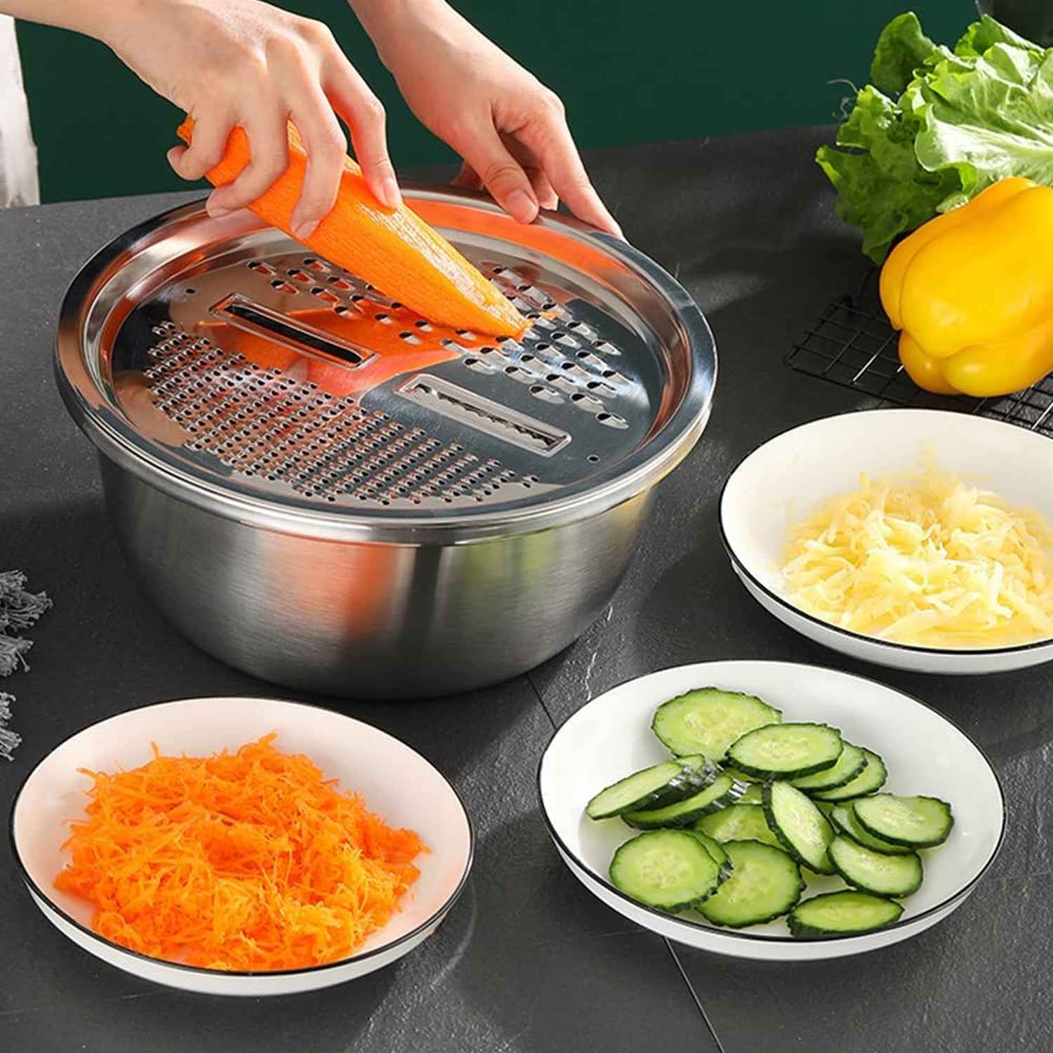 3-in-1 Stainless Steel Mixing Straining Grater Bowl Set