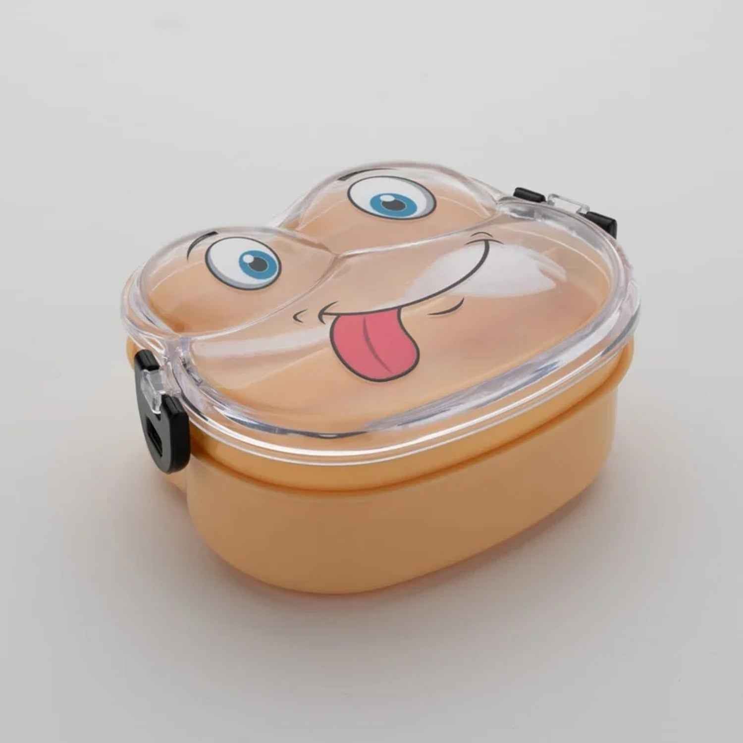 Double Layer Froggy Shape Lunch Box With Spoon (1 Pc Mix Color)