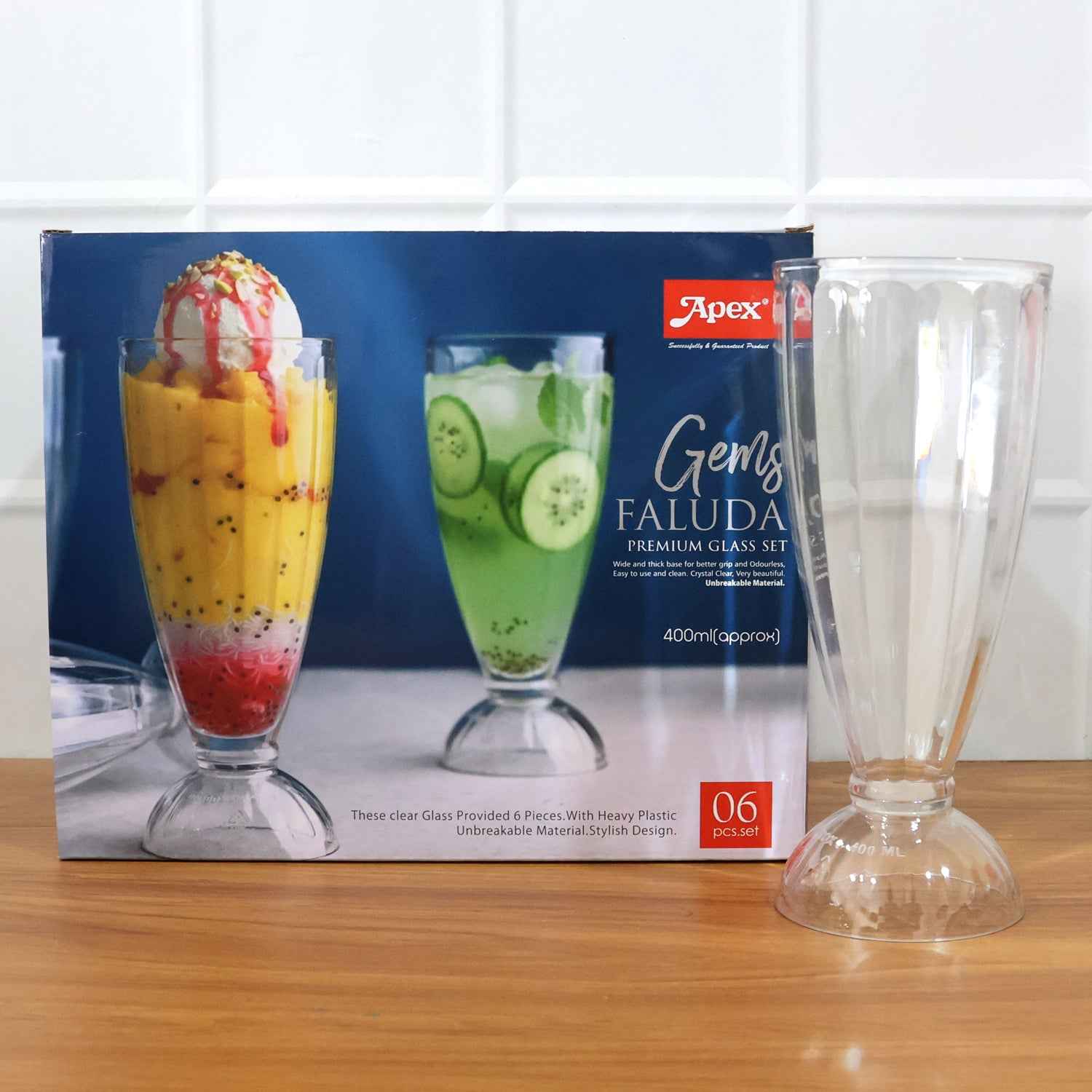 Apex Premium Dessert Falooda Glasses (Approx 400ml 6 Pc)