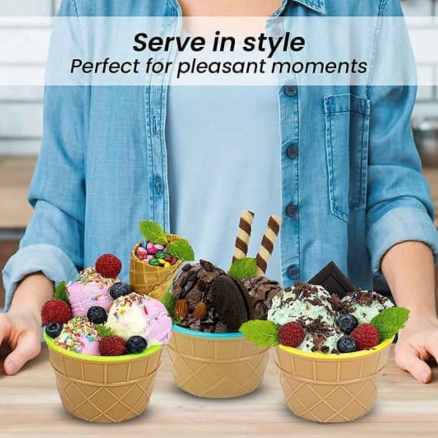 5322 Ice-cream Waffle Spoon Bowel Cup Set Premium Ice Cream Set Ice-cream Bowel With Spoon 6 Units Couple Bowl Set Color Box