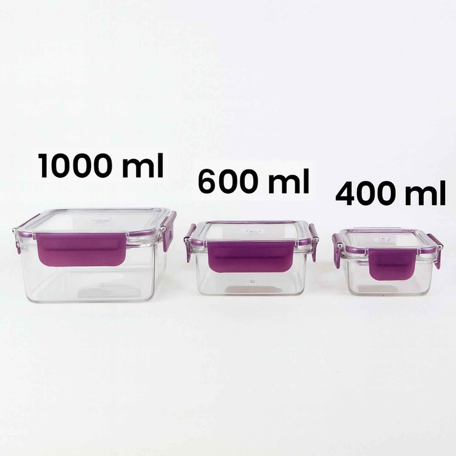 Airtight Square Food Storage Container Set (3 Pc)