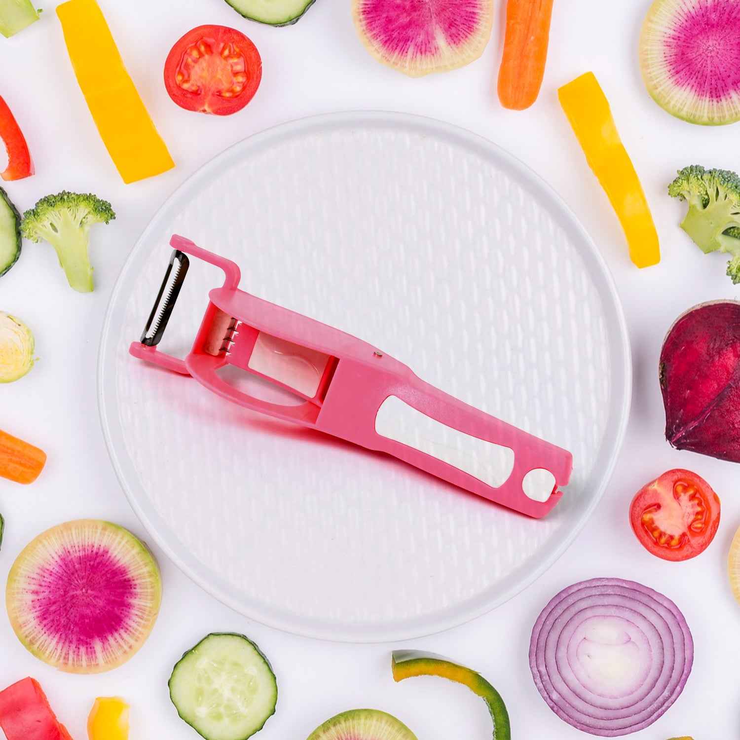 Plastic 2 In 1 Vegetable Fruit Multi Cutter 5 Blade Vegetable Cutter With Peeler (1 Pc Multicolor)