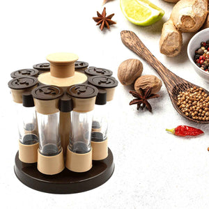 5986 360 Revolving Spice Rack For Kitchen And Dining Table 8 Spice Jars With 120 Ml Condiment Set Herb Seasoning Organizer