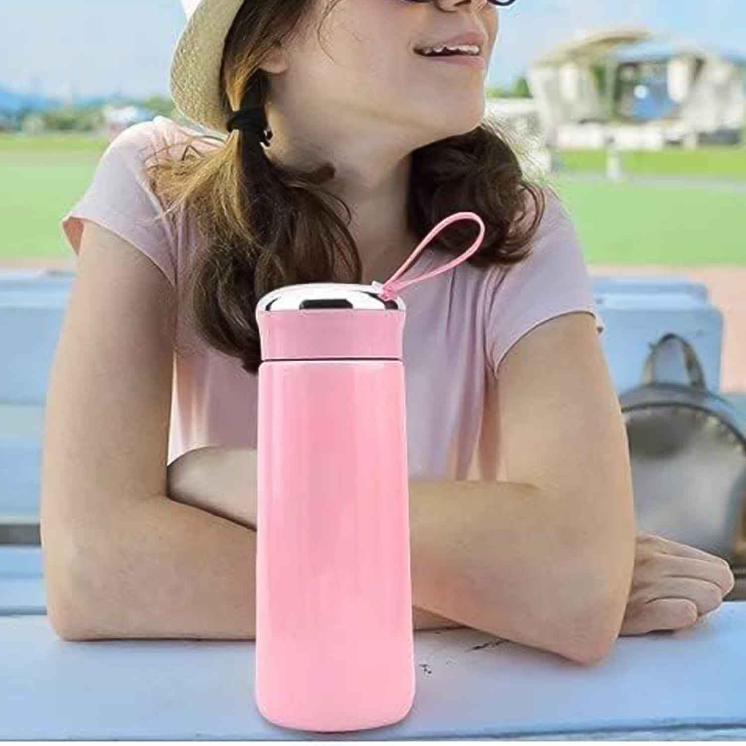 Water Bottle 400ml Leak Proof Glass Water Bottle With Daily Water Intake For Gym And Children Nice Bottle (1 Pc Pink Color)