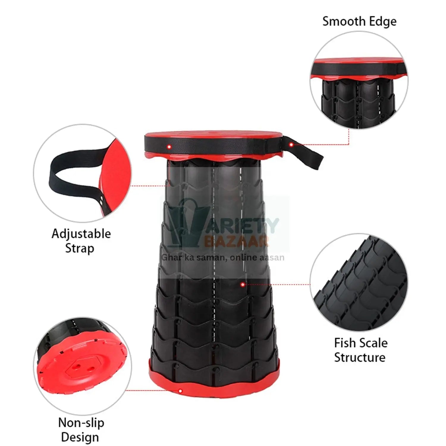 0177 Retractable Folding Stools Portable Lightweight for Indoor and Outdoor Travel, Fishing, Camping, Garden Use Travel Sahayak