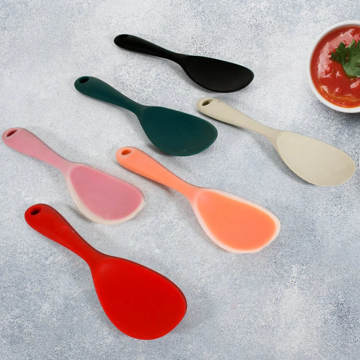 5620 Silicone Rice Paddle Spoon Non Stick Rice Spoon Heat-Resistant Kitchen Rice Spoon with Hanging Hole Perfect for Rice Mashed Potato (6 pcs set / 22 cm) - varietybazaar.co.in