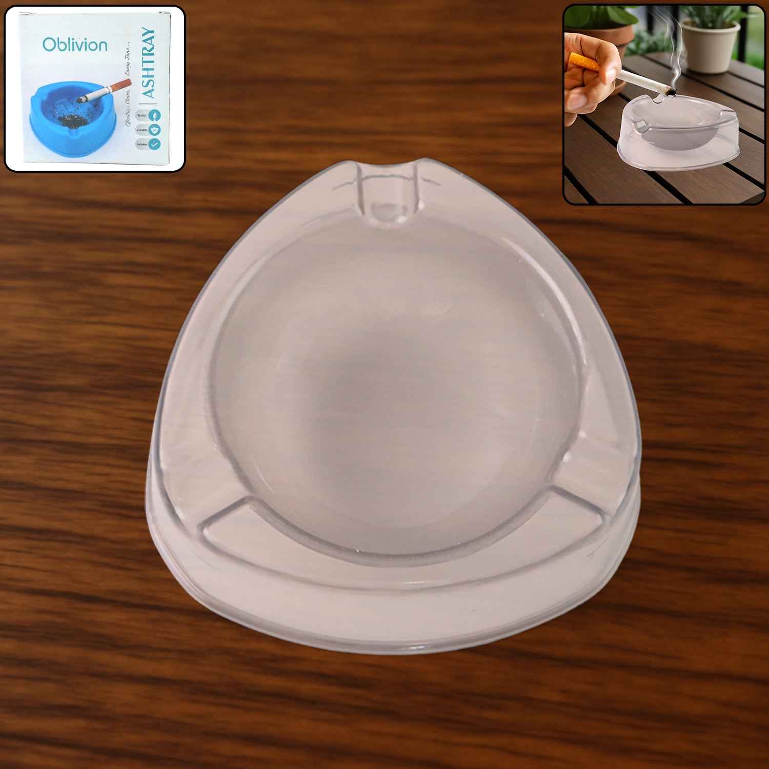 Oblivion Transparent White Ashtray with Cigarette Holder Grooves – Modern Smoke Disposal Tray (1 Pc)