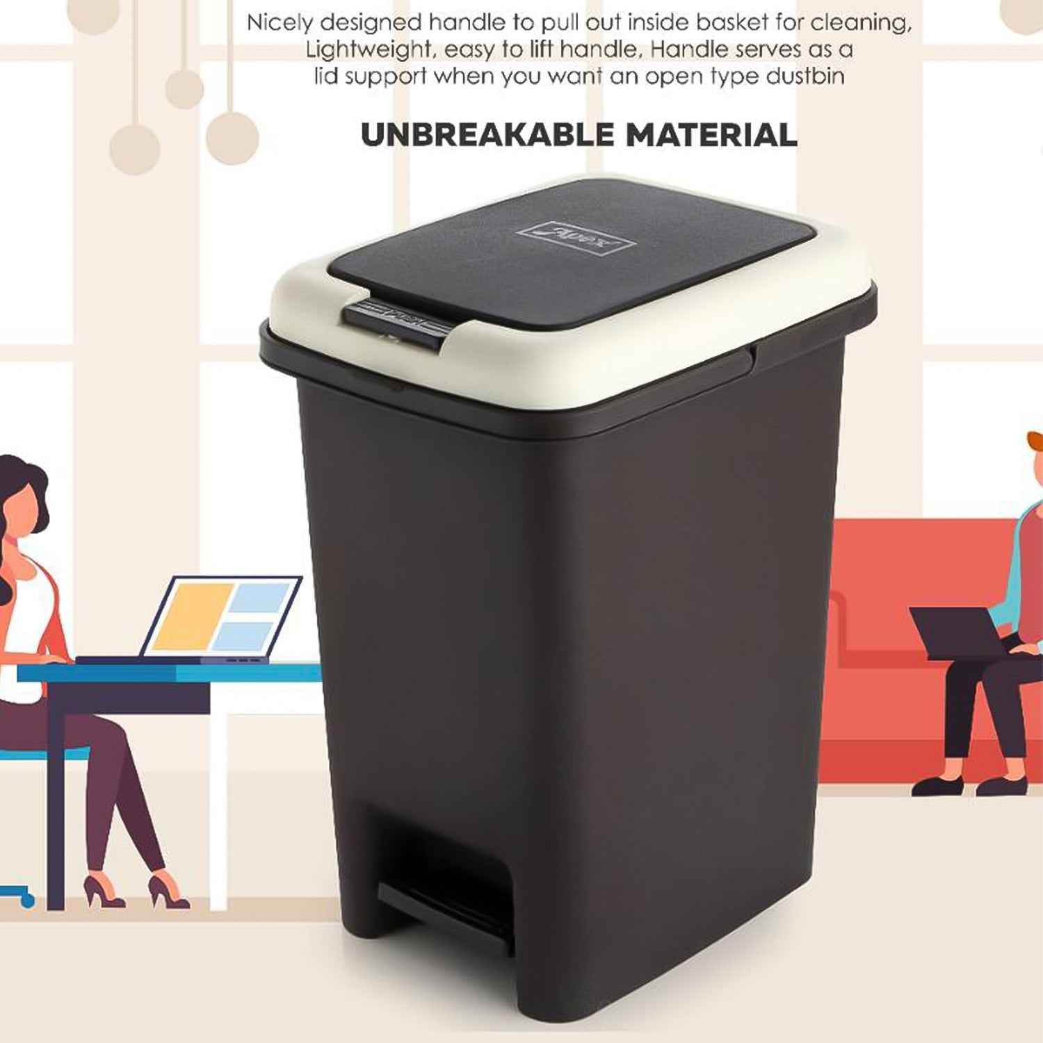 Apex Push N Pedal Plastic Dustbin 10L Capacity (1 Pc)