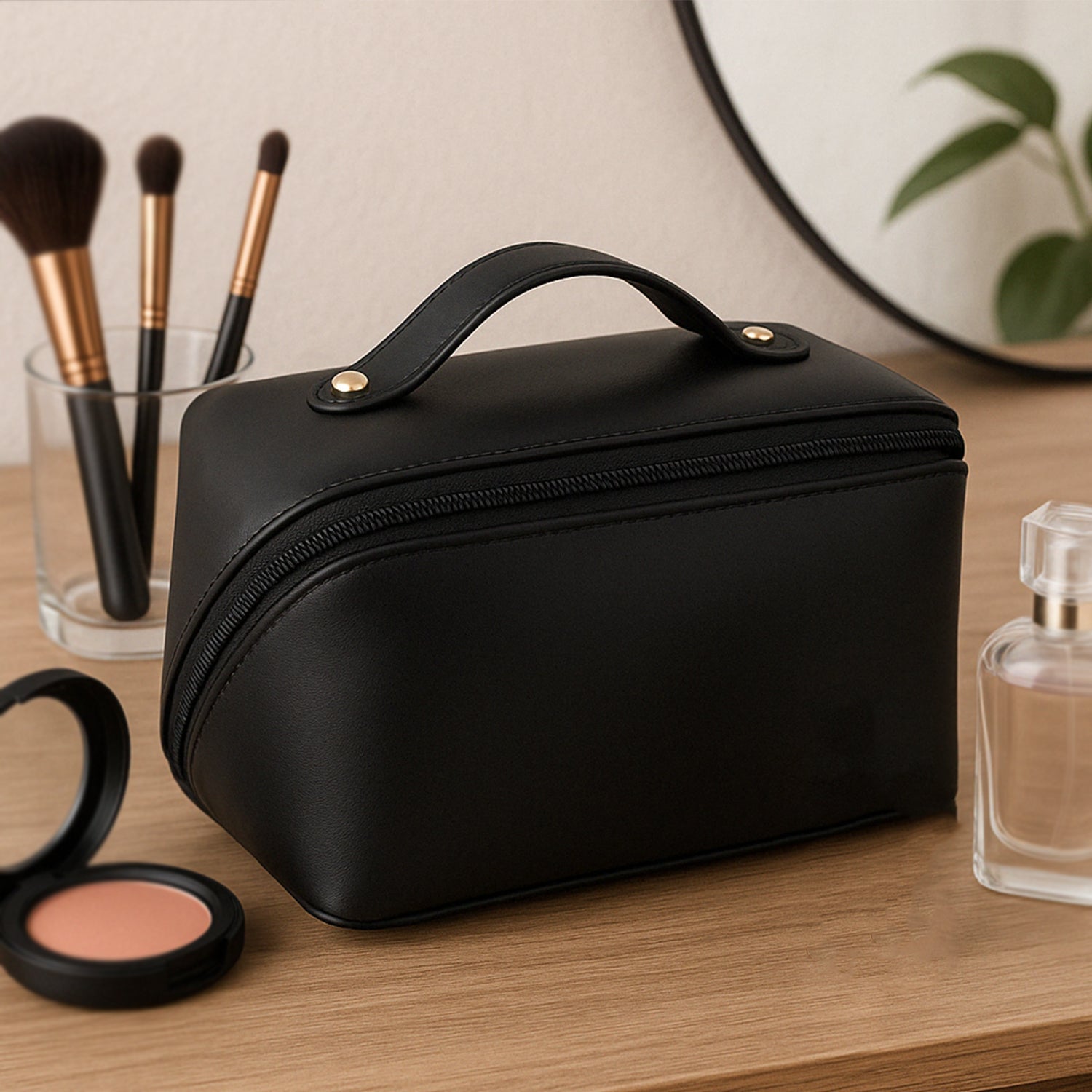 Premium Travel Makeup & Toiletry Organizer Pouch with Zipper & Handle(1 Pc)