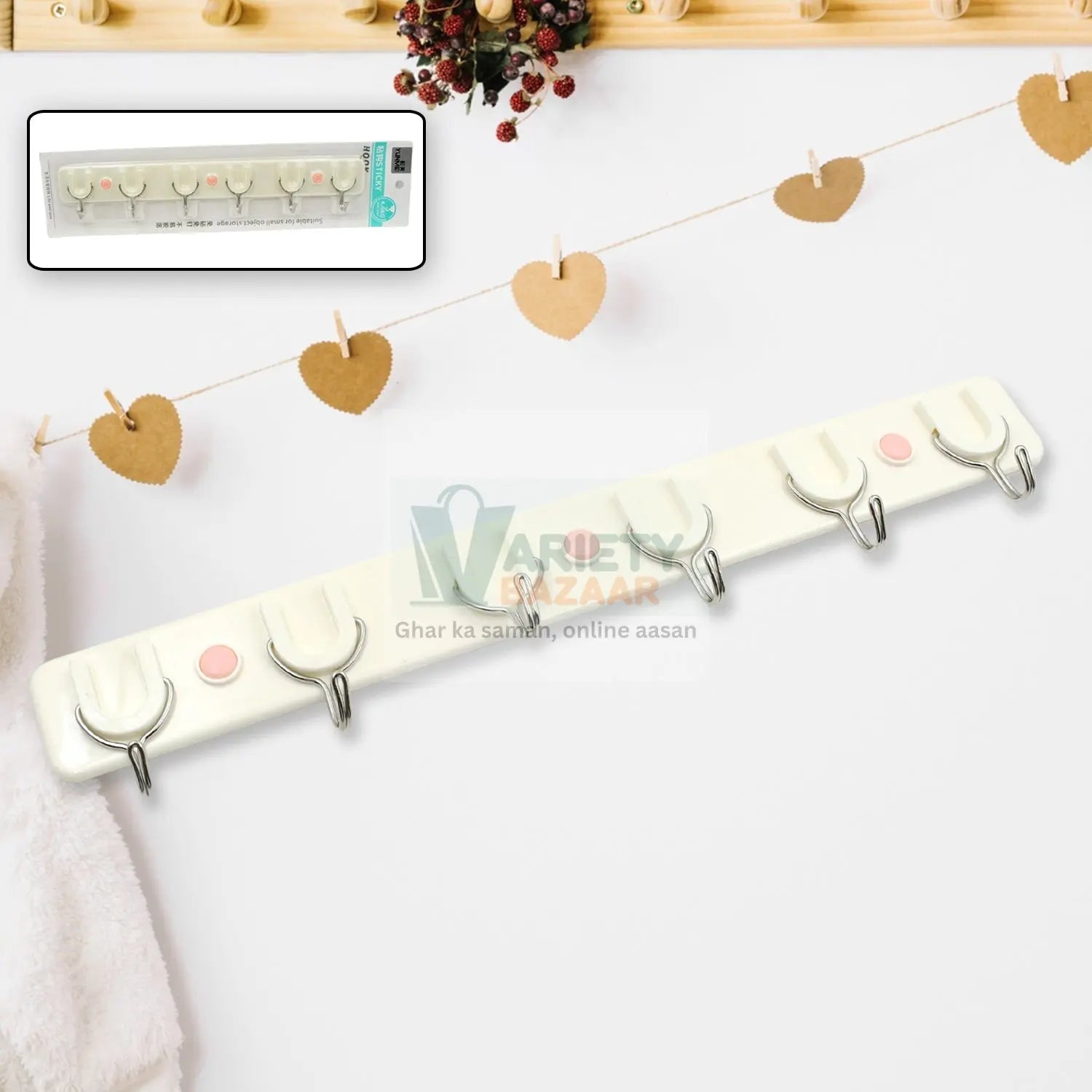 17600 Multipurpose Strong Hook Self-Adhesive hooks for wall Heavy Duty Hook, Sticky Hook Household For Home, Decorative Hooks, Bathroom & All Type Wall Use Hook, Suitable for Bathroom, Kitchen, Office Travel Sahayak