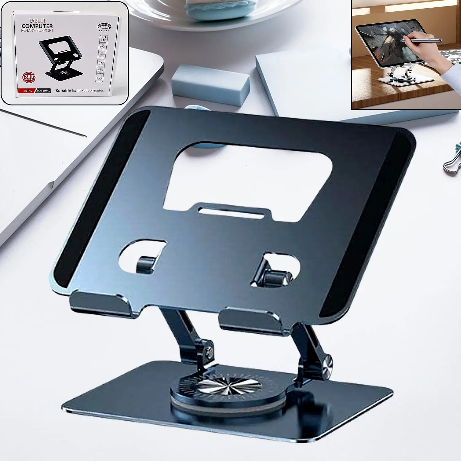 Aluminum Alloy 360°Rotating Bracket, Adjustable Laptop Stand, Portable Foldable Ergonomic Laptop Support - varietybazaar.co.in