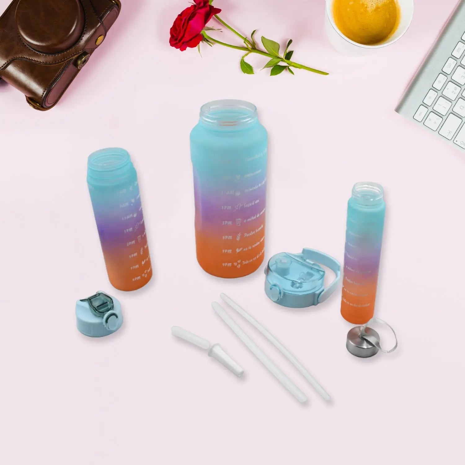 Plastic Water Bottle 3pc Set,3  Different Size Bottle High Quality Water Bottle Plastic Water Bottle BPA-Free & Leak-Proof!  Cartoon Printed Design for Kids' School, For Fridge, Office, Sports, School, Gym, Yoga (3 Pc Set) - varietybazaar.co.in