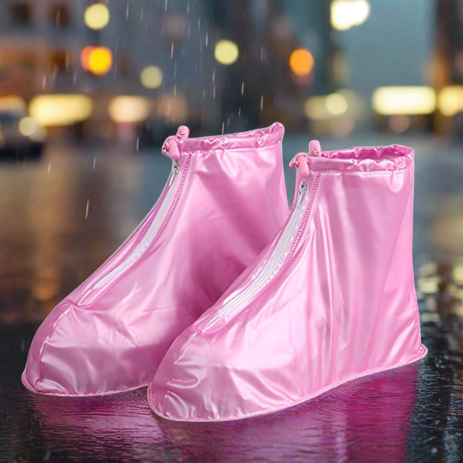 Plastic Shoes Cover Reusable Anti-Slip Boots Zippered Overshoes Covers Transparent Waterproof Snow Rain Boots for Kids / Adult Shoes, for Rainy Season (1 Pair / Pink) travel sahayak