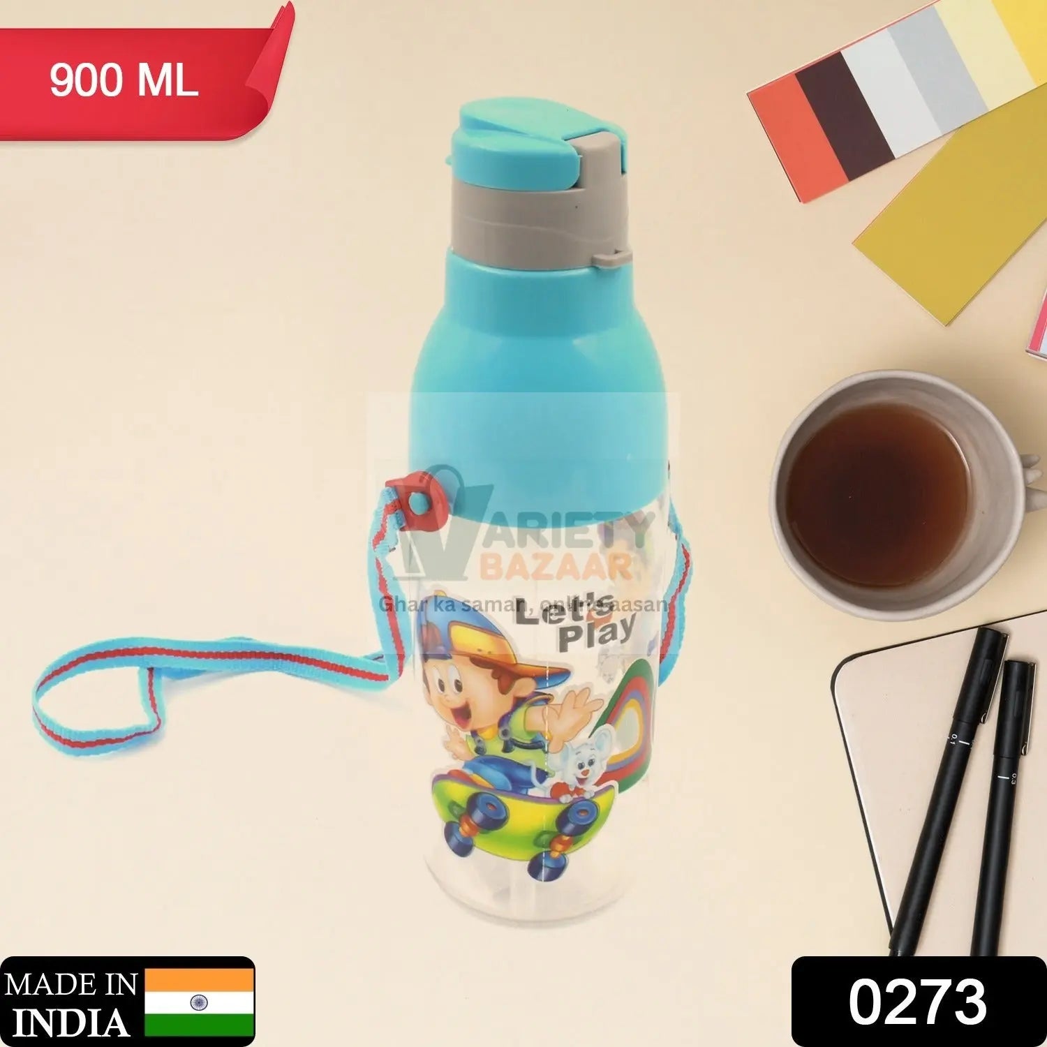 0273 Plastic Tranparent Sports Insulated Water Bottle with Dori & Straw Easy to Carry High Quality Water Bottle, BPA-Free & Leak-Proof! for Kids' School, For Fridge, Office, Sports, School, Gym, Yoga (1 Pc 900ML) Travel Sahayak