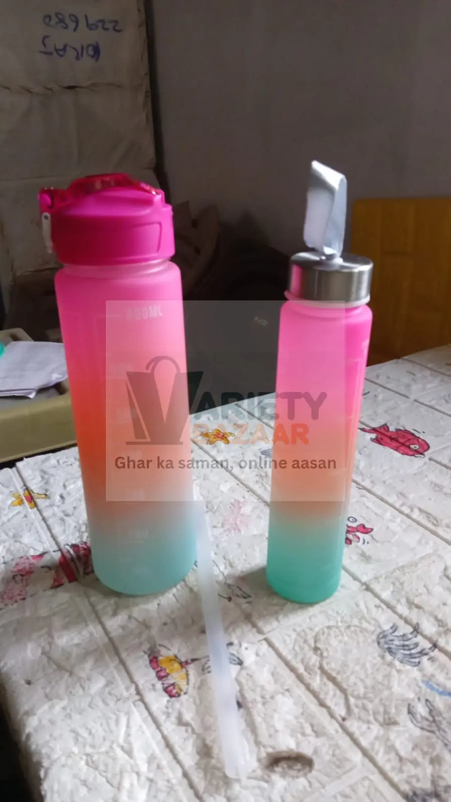 0286 Plastic Water Bottle 2 pc Different Size Bottle High Quality Water Bottle Plastic Water Bottle BPA-Free & Leak-Proof!  Cartoon Printed Design for Kids' School, For Fridge, Office, Sports, School, Gym, Yoga (2 Pc Set) Travel Sahayak