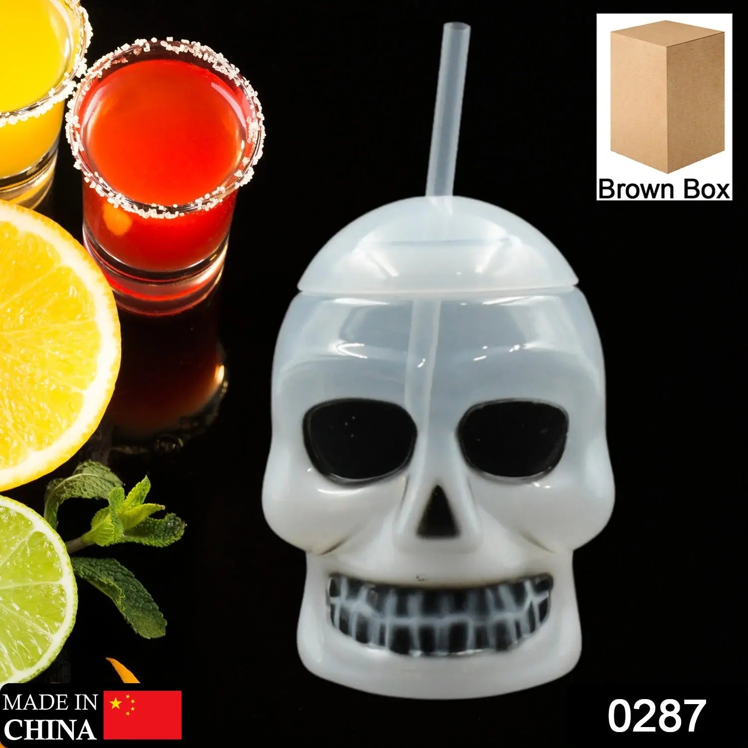 0287 Ghost Face Bottle Water Bottle, Drinking Cup with Lid and Straw, Party Favors Summer Hawaiian and Beach Party Decorations for Kids Adults With Brown Box(1 Pc) - varietybazaar.co.in